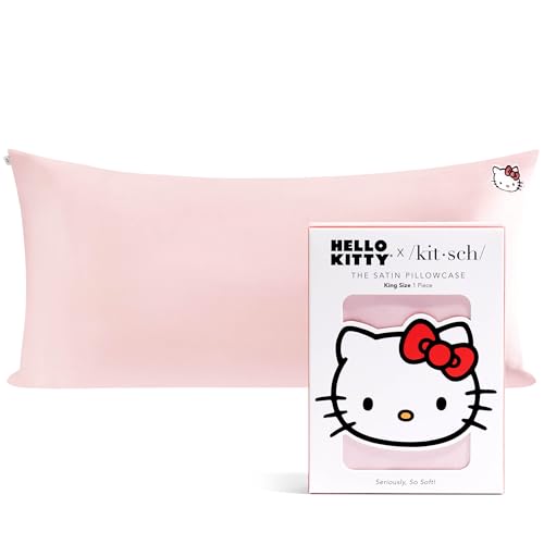 Kitsch Kissenbezug aus Satin mit Hello Kitty-Motiv, Reißverschluss, gut für Haare, weicher als Seide, kühlend, maschinenwaschbar… – Ansicht 1