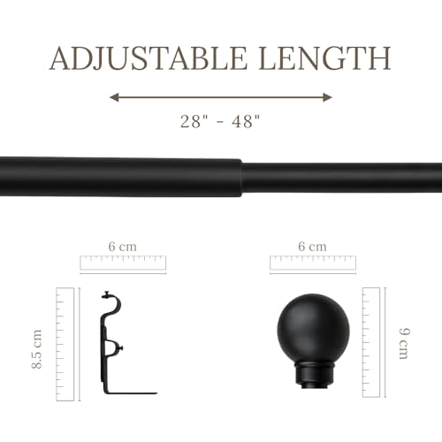 Image of 28 inch-48 inch Adjustable Double Curtain Rod For Door & Windows With Brackets Set Curtains Hanging Extendable Iron Metal Pipe Holder With Ross Grey Metal Finial (Black, 0.78 inch Diameter)