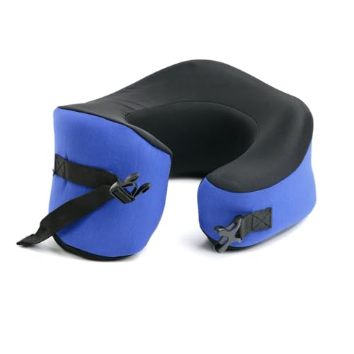 C CUSHION LAB Travel Pillow, Award-Winning Patented Ergonomic Design for Chin & Neck Support Memory Foam Neck Pillow, Compact Airplane Pillow for Traveling, Flight, Car (Cobalt Blue, Large)