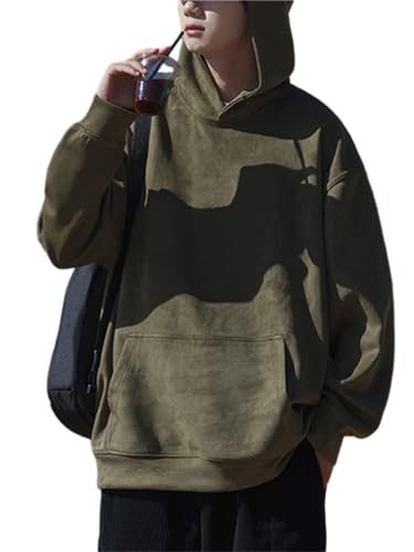 PAODIKUAI Men's Hoodies Pullover Suede Loose Fit Casual Long Sleeve Sweatshirts with Pocket3