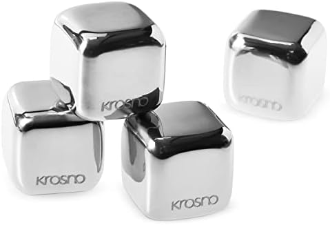 Krosno - Metalowe Kostki Chłodzące do Whisky 4 Sztuki | Prezenty do Whisky dla Mężczyzn | Kostki Lodu Wielokrotnego Użytku | Akcesoria do Whisky| Praktyczne Gadżety | Prezenty dla Miłośników Whisky