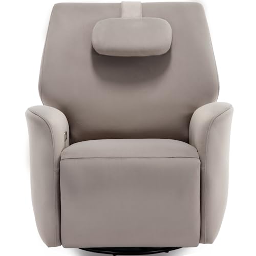 Image of 2024 Power Recliner Chair Swivel Glider Rocker, Swivel Rocking Recliner with Adjustable Headrest, Nursery Chair Sofa for Living Room, Rocking Chair, Infinite Reclining, USB Port, Fleece Fabric Grey