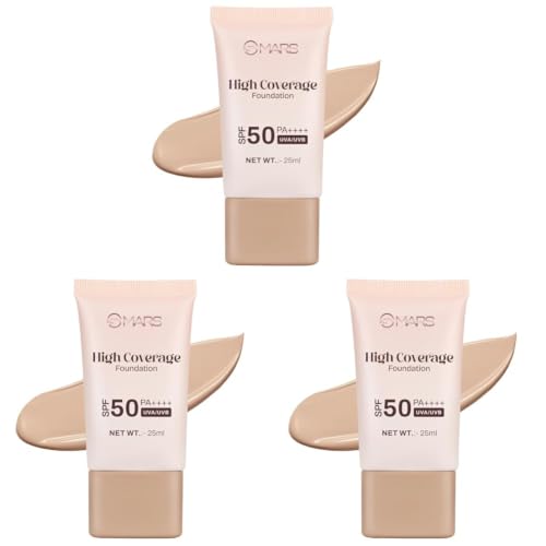 Image of MARS SPF50 PA++++ High Coverage Foundation (25ml) (05-SANDSTONE) | Blemish Free & Blendable Makeup | For All Skin Type | IN-VIVO Tested with 5 Star UVA+UVB Protection Boost Rating (Pack of 3)