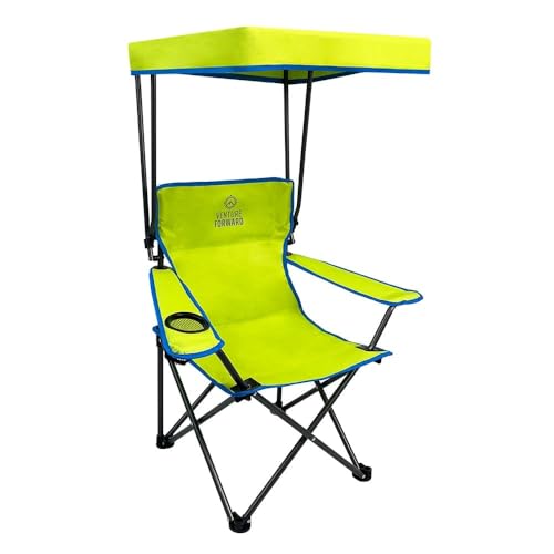 Venture Forward Youth Outdoor Canopy Chair with Adjustable Shade, Folding Kids Camping Chair with Cup Holder and Carry Bag, Portable Beach, Sports and Backyard Seating