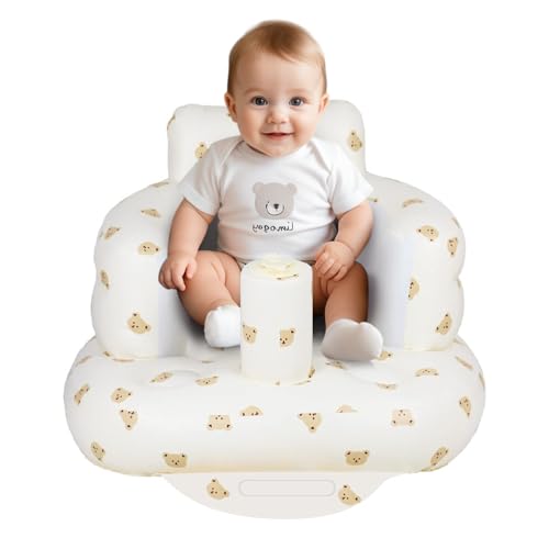 Image of AirSwim Baby Inflatable Seat for Babies 3 Months and Up, Baby Support Seat Summer Toddler Chair for Sitting Up, Built in Air Pump Baby Floor Seat Gifts, Bear Head