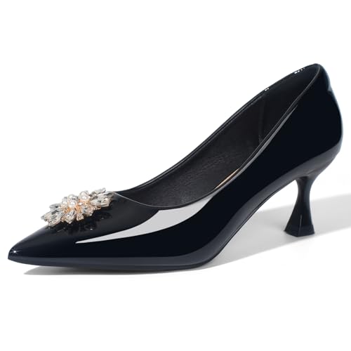 Heels for Women Leather Comfortable Kitten Heels Dressy Shoes Rhinestone Closed Toe Pointed Toe Heels Wedding Party Prom Work Formal Pumps Shoes2