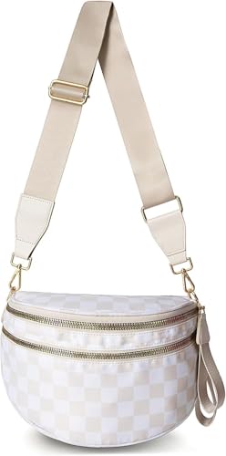 Checkered Crossbody Bag,Checkered Purse for Women Black and White Bum Bag Packs Belt Sling with Shoulder Strap