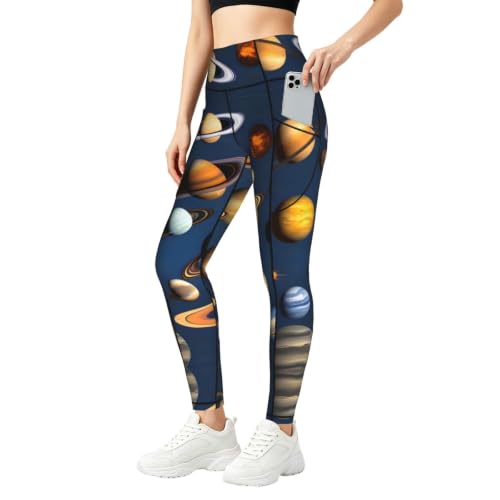 Leggings elásticos de planetas con cintura alta que reducen la presión lumbar