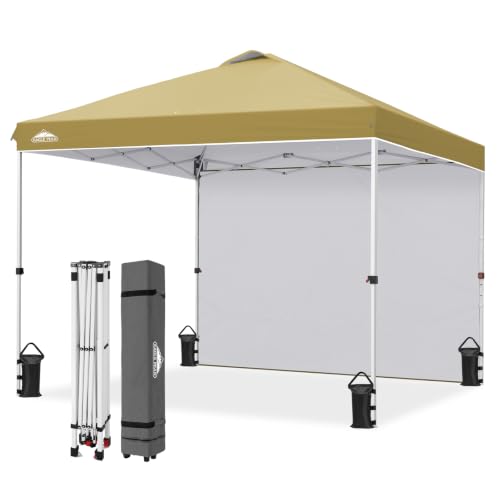 EAGLE PEAK Commercial Canopy 10x10 Pop Up Canopy Tent with 1 Sidewall Easy Setup Heavy Duty Instant Event Shelter for Vendors & Markets Outdoor Sun Shade Beige