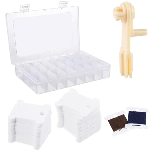 Carrete de Plástico,Tarjeta de Hilo de Terciopelo Bordado,Hilo Plástico Tarjetas Punto 100PC con Caja Organizadora y Bobinador Herramienta de Acabado de Hilo de Bordado Utilizado para Costura
