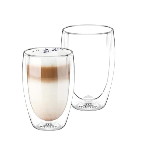 Wilmax | Vasos térmicos | Vasos de doble pared Latte Macchiato | Tazas de capuchino | Vasos de café | Taza de café helado | Vasos de agua | 400 ml | Juego de 2
