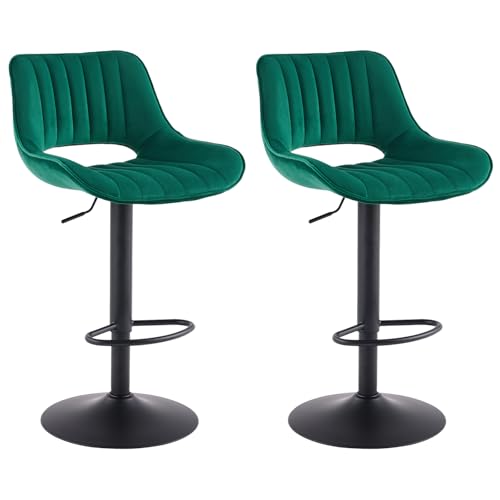 Butacos giratorios ajustables de terciopelo Sidanli, color verde, juego de 2 unidades, con elevación neumática certificada SGS, base metálica de 16 pulgadas con anillo de goma, soporte lumbar ergonómico, para barra, isla de cocina y mostrador