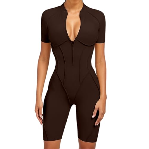 Combinaison de sport femme à manches courtes et fermeture éclair pour le yoga