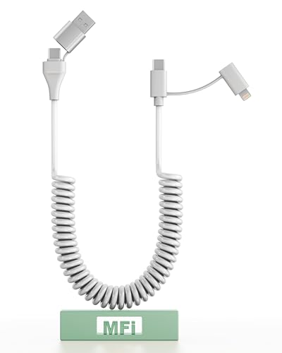 USB C Cable Apple Charger 4 in 1 - PD 60W/27W USB C Fast Charging & Data Sync Multi Charger Cord, 6FT Coiled Lightning Cable to USB for iPhone/Pad/Android/Laptop, Support Apple CarPlay & Android Auto -  KETAKY Plus, KP-USB-M60
