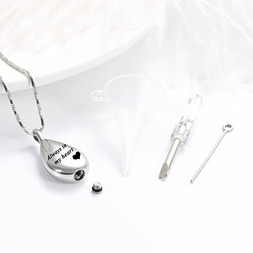 Carved Teardrop Keepsake Ashes Necklace Urn Pendant Cremation Memorial Jewelry Always In My Heart #TOP2