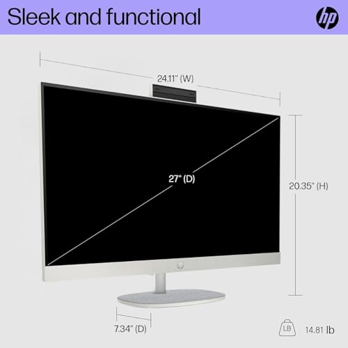 Image of HP All-in-One Touchscreen Desktop Computer - 27 inch FHD IPS LED Touch Display, Intel 12-Core Ultra 7-155U, 64 GB DDR5 RAM, 1 TB SSD, Windows 11 Pro, Adjustable Height, WiFi 6, Shell White