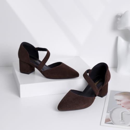 Image of RIBONGZ Kitten Heels for Women Closed Toe Comfortable Low Heels Pointed Toe Sexy Slip on Pumps Bridal Party Dressy Shoes
