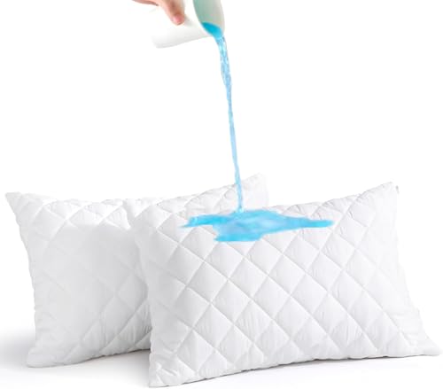 MH Traders Quilted Waterproof Pillow Protectors Pack of 2 Pillowcase are Breathable & Hypoallergenic White Bed Pillows Cover.(50 x 75 cm)