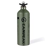 CAMPEAK Fuel Bottle 1L for Camping Outdoor with Safety Valve,army green