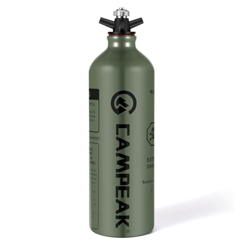 CAMPEAK Fuel Bottle 1L for Camping Outdoor with Safety Valve army green