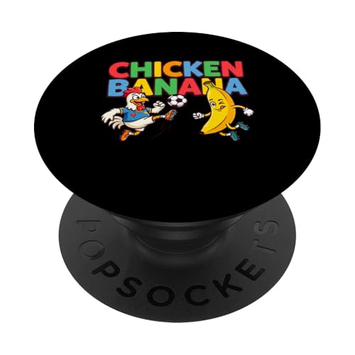 Funny Cartoon Chicken Banana Soccer Player Ball Graphic Tee PopSockets Adhesive PopGrip