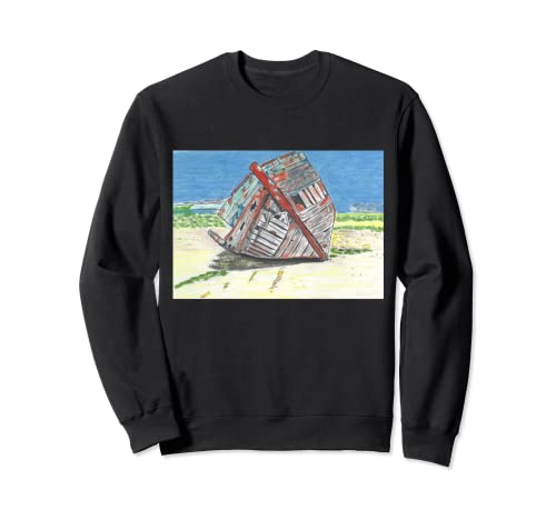 Ali Cat Originals - Schiffswracked Buntstiftzeichnung eines alten Bootes Sweatshirt