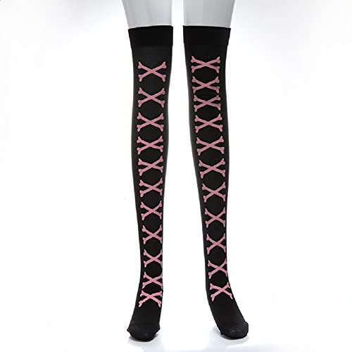 1byhome Women Pink Bone High Knee Stockings Cosplay Socks for Halloween Costume