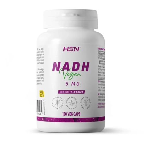 HSN NADH 5mg | 120 Cápsulas Vegetales de Liberación Retardada | Dosis Estable | Protección frente a los ácidos del estómago | Con vitaminas C y E antioxidantes | No-GMO, Vegano, Sin Gluten