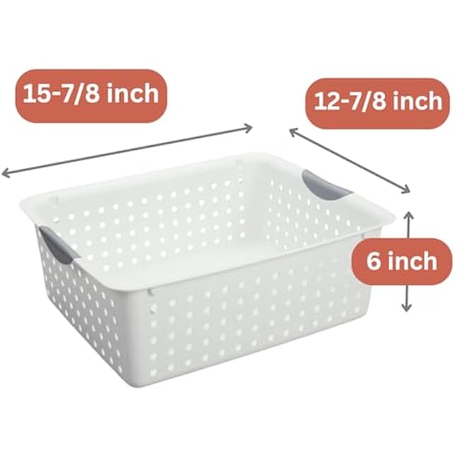 Sterilte Large Ultra Basket, Open Storage Bin to Organize Closets, Cabinets, Pantry, Shelving and Countertop Space, White, Pack of 2