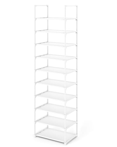 Kitsure Shoe Rack - 10-Tier Shoe Storage with Detachable Fabric Shelves & Metal Frame Tall Shoes Rack for Closet Entrance Living Room 174.0cm x 43.0cm x 30.0cm White