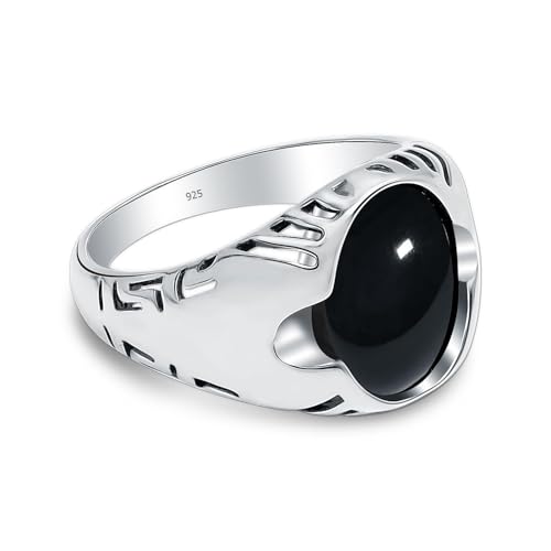 Image of TRUESILVER ACPL 925 Sterling Silver Black Onyx Signet Ring for Men | BIS Hallmarked Handmade Vintage Gemstone Ring | Antique Statement Jewelry Gift for Men