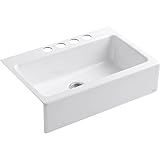 KOHLER K-6546-4U-0 Dickinson Apron-Front, Undercounter Kitchen Sink, White