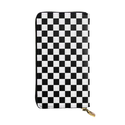 Black And White Checkeredlarge Capacities Clutch Purse For Ladies Zipper Long Leather Wallet Cellphone Purse Fit Credit Card, Cash, Coin