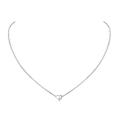 ChicSilver Colgante Letra J Collar Mujer Corazón Oro Blanco Inicial Plata de Ley 925 Pareja Novia Joyería Minimalista de Amor