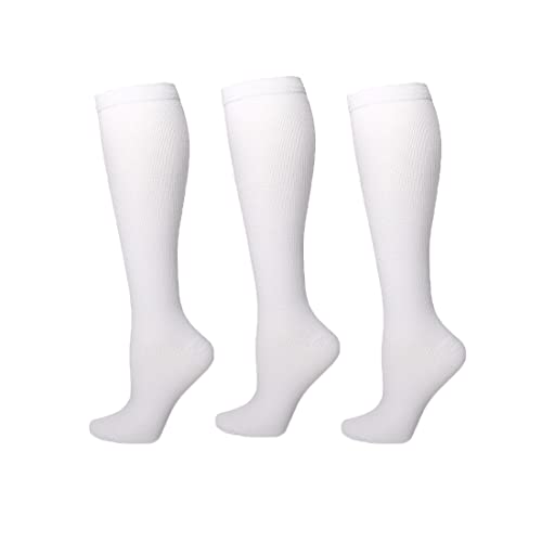 abandi 3 Pairs Compression Socks for Men and Women, 15-20 mmHg Knee High Socks Best Support for All Day Wear(White Size L/XL)