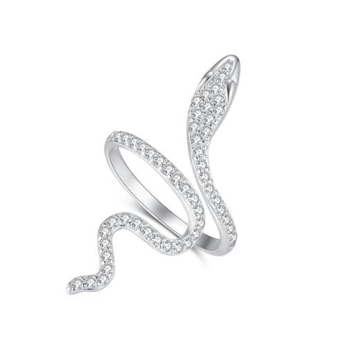 LOVECOM 18K Gold Plated Snake Rings for Women 925 Sterling Silver Adjustable Cubic Zirconia Snake Ring Jewelry Stackable Open Animal Statement Promise Ring Holiday Gifts for Her Mother