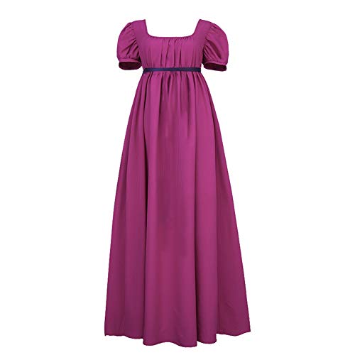 HEQU Regency Dresses for Women with Satin Sash Ruffle Empire Waist Dress Gown(M Mulberry)