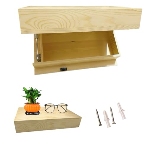Hidden Compartment Shelf,Has Been Varnished,15.75 * 11.02 * 3.15 inches,Concealed Floating Shelves,Wall-Mounted Storage Solution,Perfect for Organizing or Displaying Books,Gun,Plants and Art(Wood)