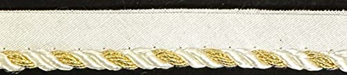 Twist Cord with Metallic Lip Piping Trimming - 8 Continuous Yards! (White/Gold)