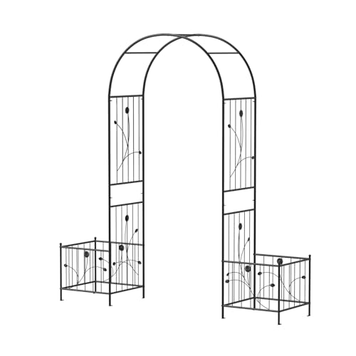 Image of GiantexUK Garden Arch, 2.2M Metal Pergola Trellis Arbour, Rose Vine Climbing Plants Trellis Support Archway for Lawn Patio Wedding Ceremony Party Decoration (with Planter, 202x50x217 cm)