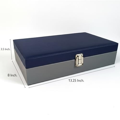 Image of MDF Unisex Faux Leather Watch Organiser Box with 12 Slots | Color: Blue-Gray