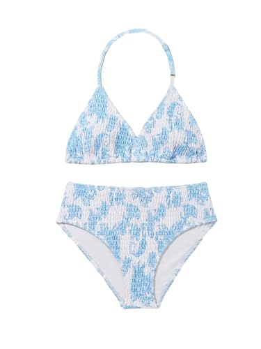 Image of RoseSeek Girl's Tie Dye Smocked 2 Piece Swimwear Sets Backless Halter Bikini Cute Brief Bathing Suit