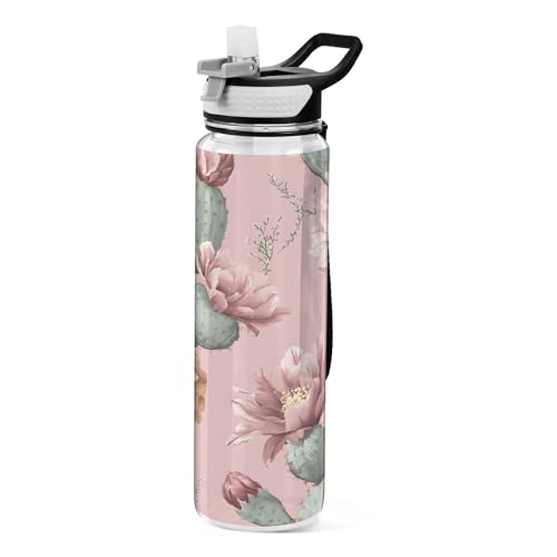 Burbuja Blooming Cacti 32 oz Water Bottle with Straw Lid, Leakproof & BPA Free Tritan Bottle for Gym Fitness Outdoor Sports