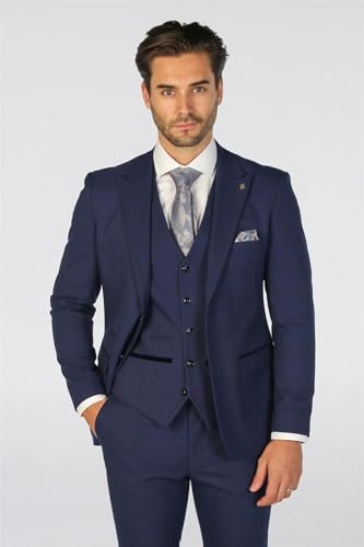 Men's Suit Navy Blue 3 Piece Checked Tailored Fit Formal Dress2