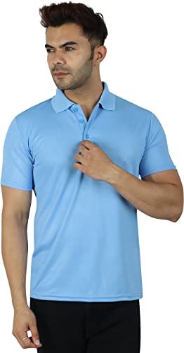 Image of Regular Fit Solid Men Polo Neck Collar T-Shirt Pack of 1 Sky Blue