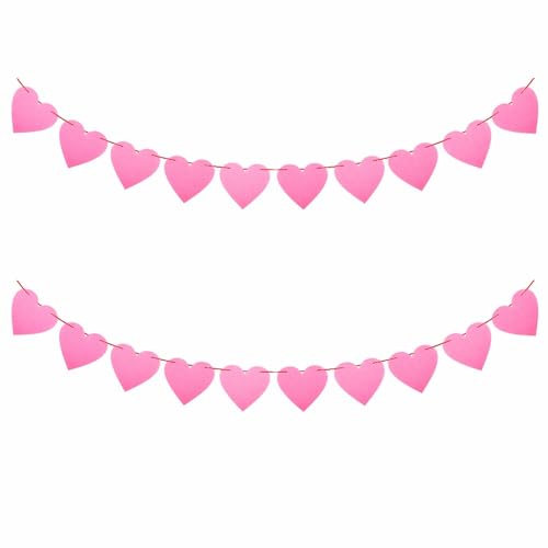 FAZHBARY 2 Pack Pink Heart Garland Felt Heart Banner Hanging Heart Garland for Romantic Wedding Decorations