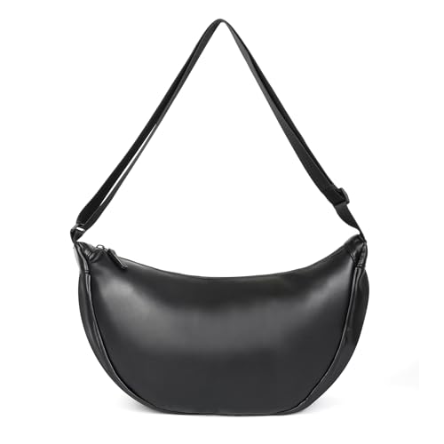 Image of Women Half Round Crescent Bag for Women PU Leather Puffer Shoulder Bag Large Dumpling Bag Hobo Sling Bag, Black