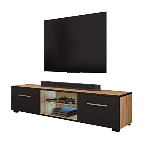 Selsey TV-Lowboard, Wotan Eiche Matt/Schwarz Matt Cover