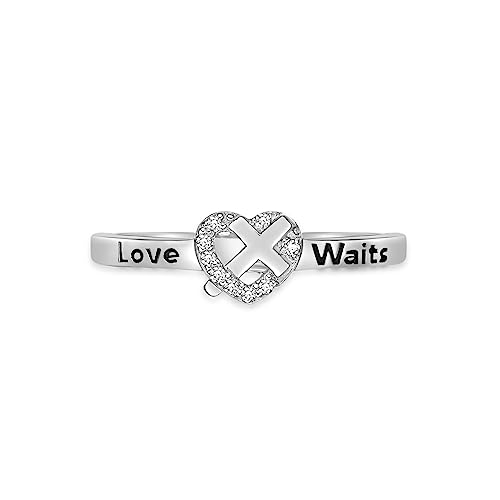Lavari Jewelers 1/25 Carat Natural Diamond Heart and Cross Love Waits Purity Ring for Women I 925 Sterling Silver (H-I, I2-I3, 0.04 cttw) Promise Ring for Her I Engagement Band Size 5 to 93
