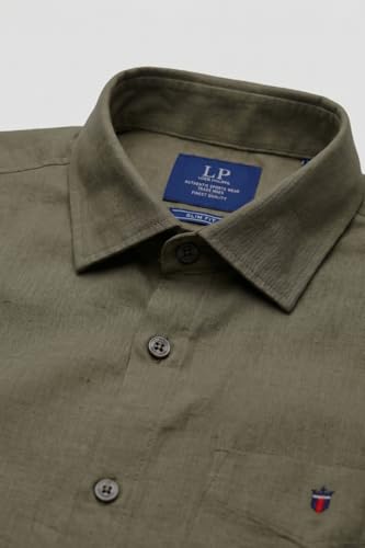 Image of Louis Philippe Men's Linen Blend Solid Shirt with Soft Handfeel & Naturally Antibacterial Finish - Holiday Wear